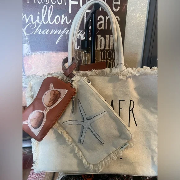 🆕 Rae Dunn SUMMER VIBES Fryed Edge 3 in 1 Tassel Beach Tote Bag - Picture 12 of 17